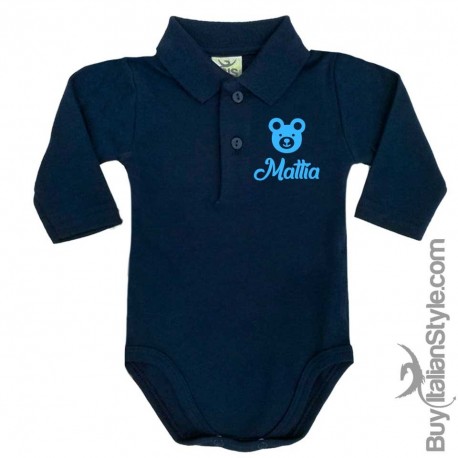 Body polo manica lunga orsetto personalizzabile con nome