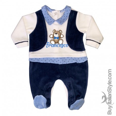 Tutina neonato azzurro ciniglia 0-3 mesi Orsetto gioca a tennis
