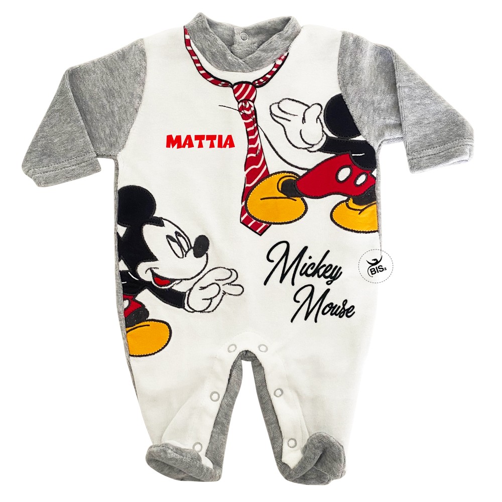 Tutina neonato ciniglia "Mickey mouse" grigio