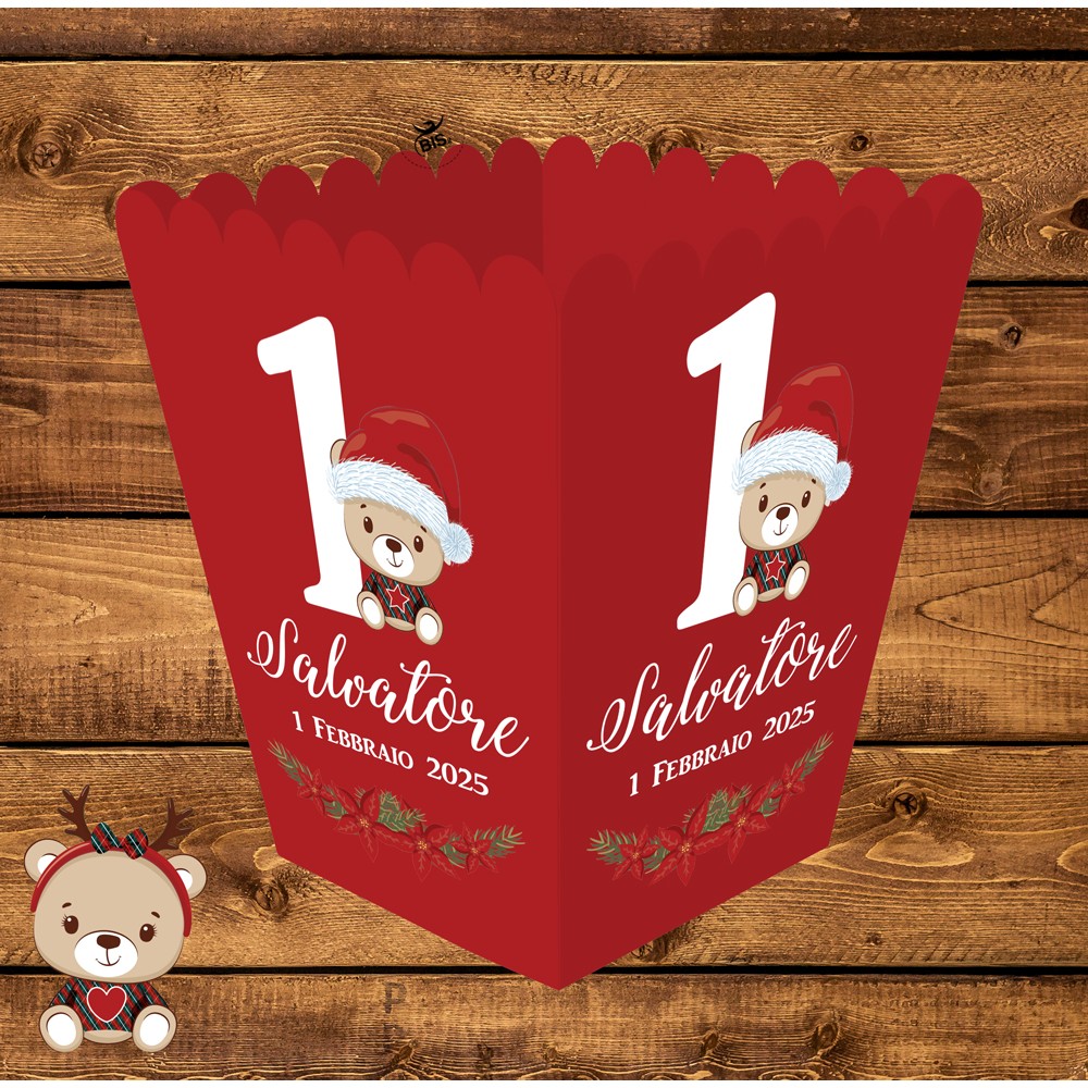 Kit 5 pz Scatola pop corn "Christmas time" da personalizzare