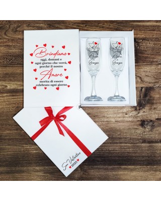 Scatola regalo pieghevole con calici champagne "San Valentino"